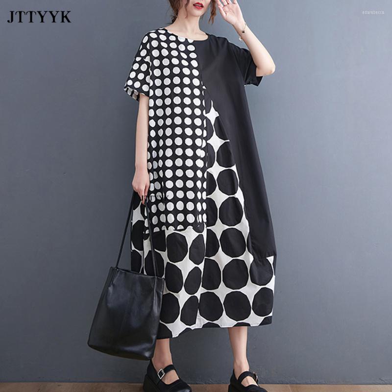 

Plus Size Dresses Oversized Polka Dot Print Dress Summer Woman Casual Loose Korea Ladies Womens Long Vintage 2023, Black