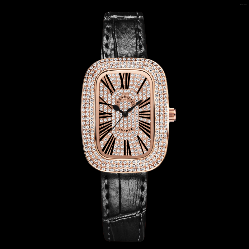

Wristwatches Diamond Watches Women Square Rose Gold Wrist Red Leather Fashion Ladies Quartz Clock Montre Femme, Sliver white