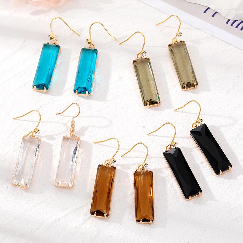 

Dangle Earrings Bling Korean Square Crystal Pendant For Women Trendy Minimalist Geometric Glass Pierced Earring Wedding Party Jewelry
