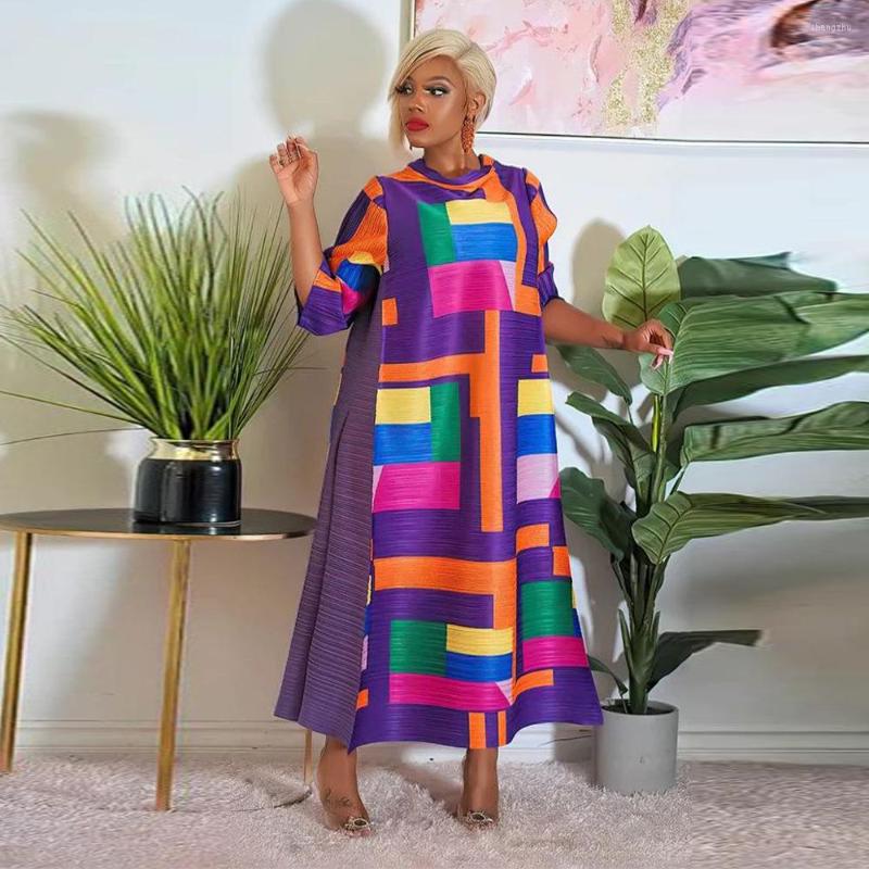 

Casual Dresses Gotoola Hong Kong Style Retro Fashion Wear Three-Quarter Sleeve Round Neck Pleated Tulle Tutu Long Dress, Orange