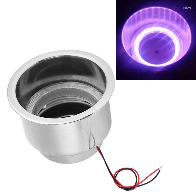 

All Terrain Wheels 12V 15LED Light Cup Holder Insert With Drain Stainless Steel Polished Marine RV Drink