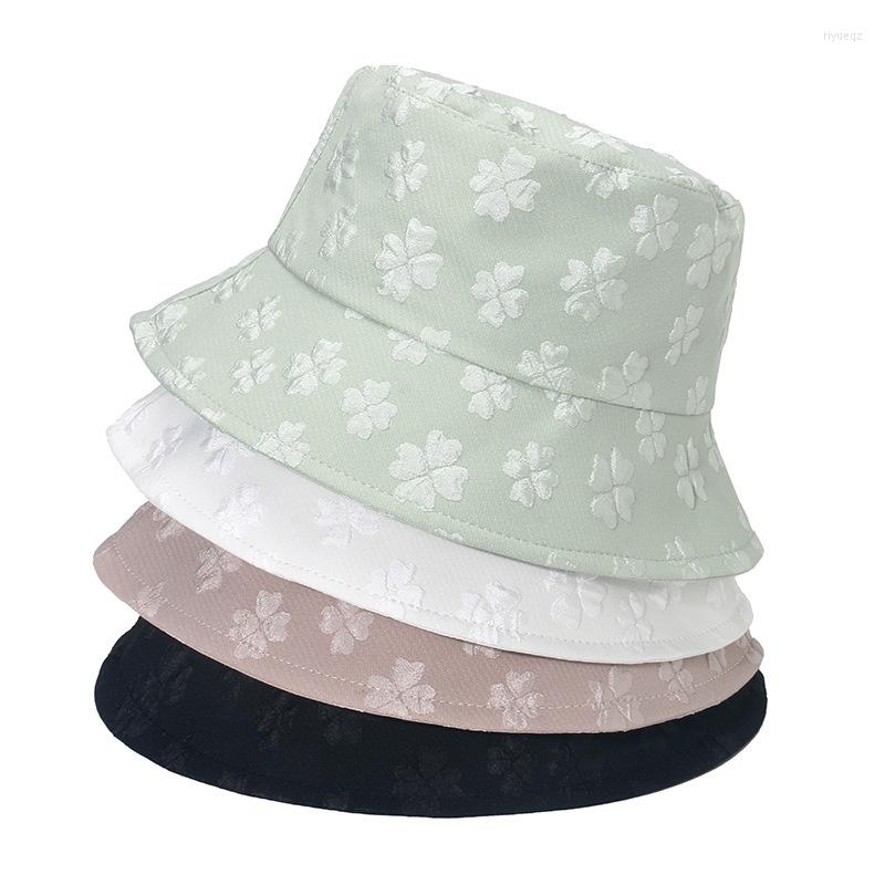 

Berets Summer Bucket Hats Women Flower Embossing Sunscreen Basin Caps Female Hiphop Street Sun Hat Fisherman Cap Girl Panama Flat, White