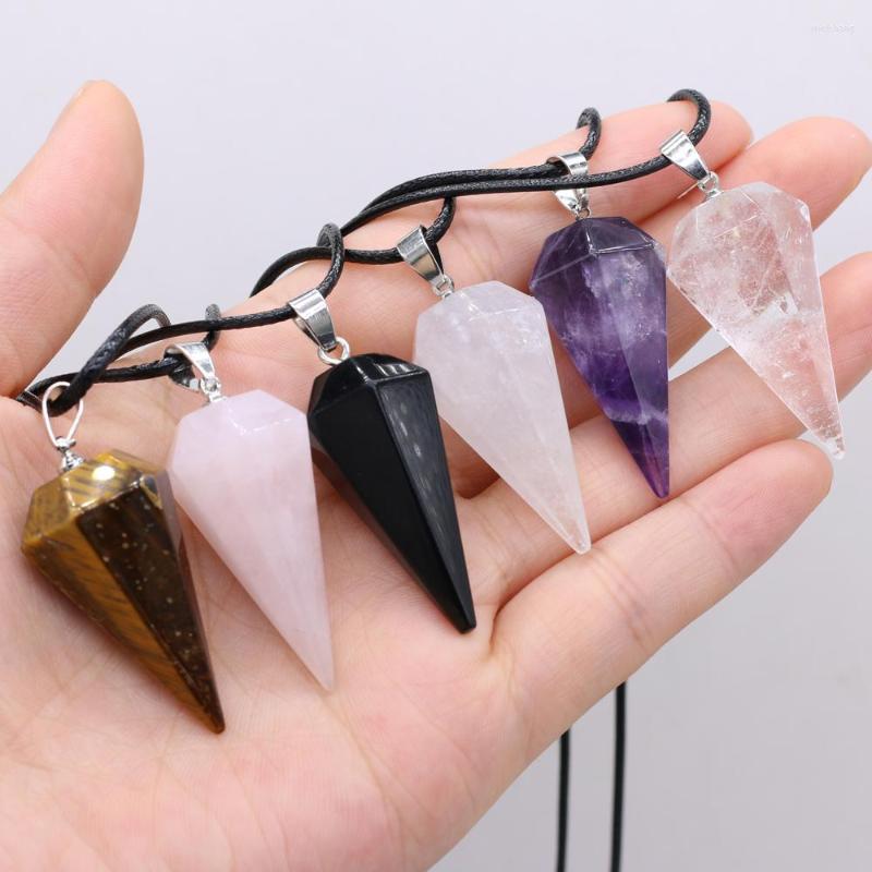 

Pendant Necklaces Natural Tiger Eye Amethysts Rose Quartzs Stone Wax Thread Necklace Pendants For Jewelry Gift Size 20x37mm Length 40cm
