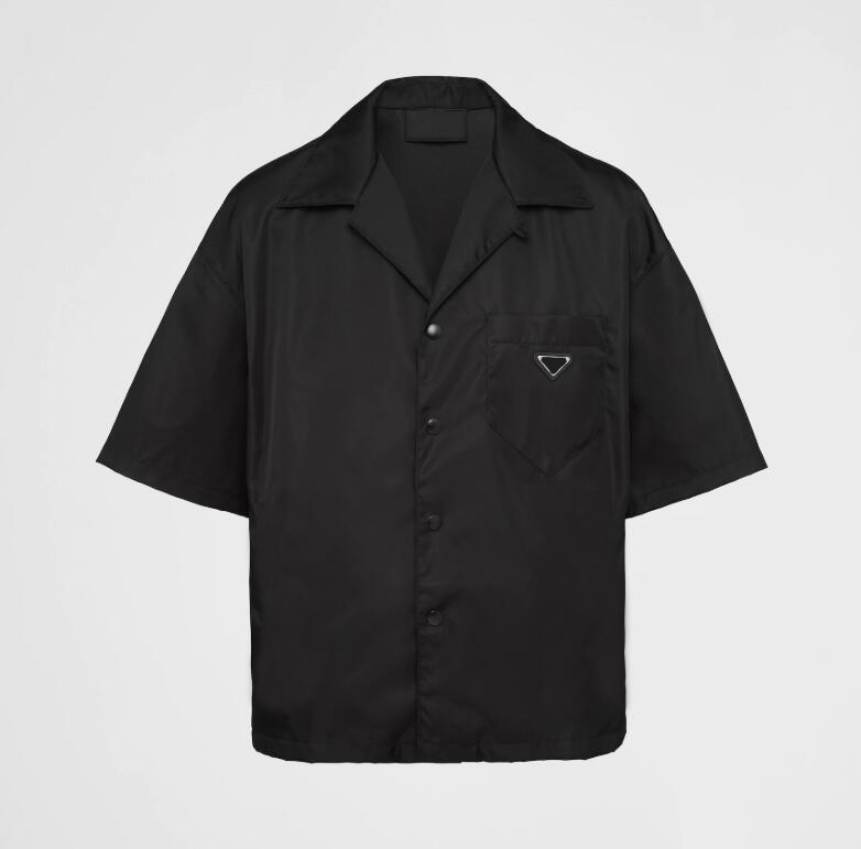 23ss men's shirt short mens shirts fashion designer pra blouse unisex style recycled nylon casual lapel Chest pocket stitching with inverted tr