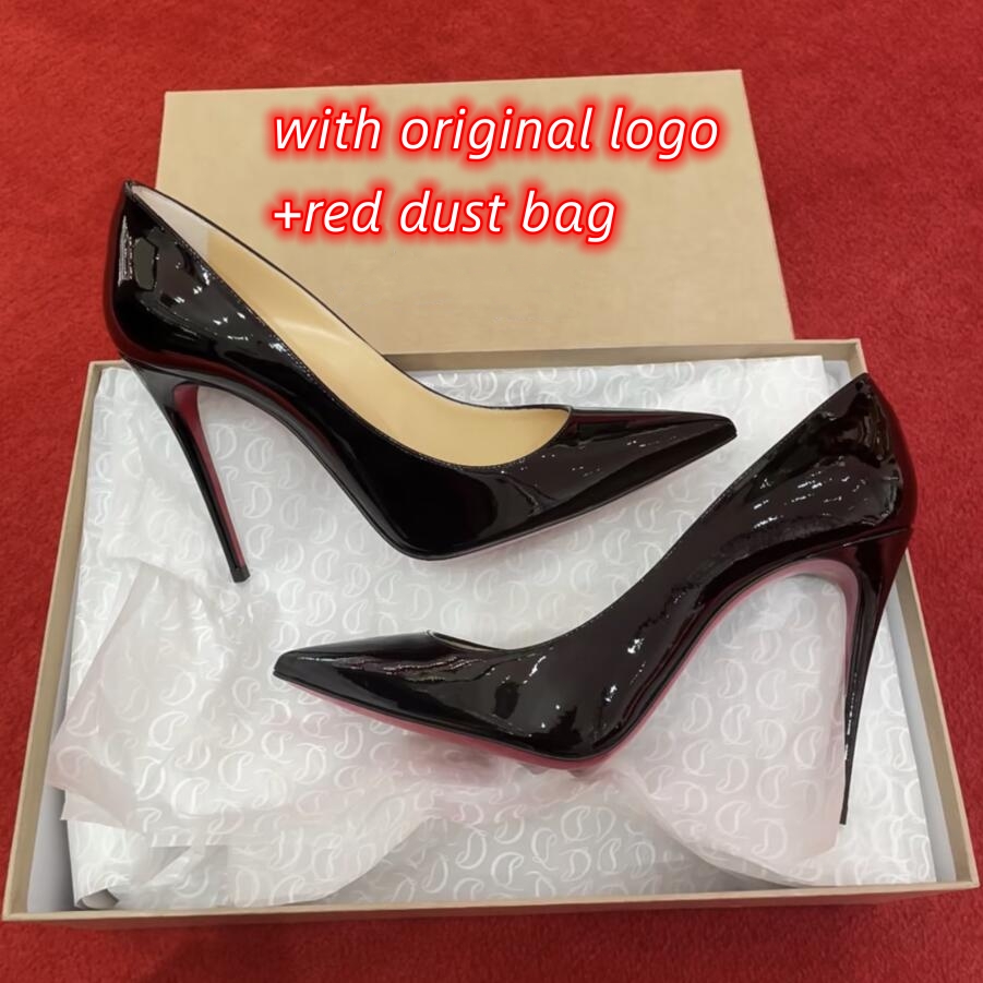 

Brand Pumps High Heel Shoes Real Leather 8 10 12cm Sexy Pointed Toes Women Nude Black Patent Leathers Wedding Shoe Size 34-44 with dust bag, 17