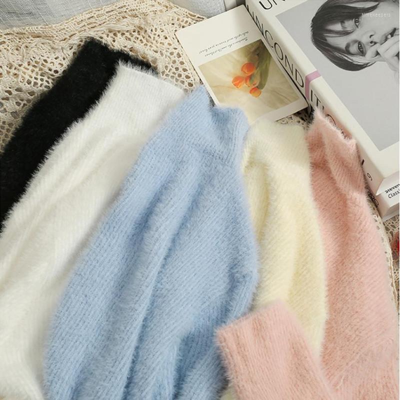 

Women's Sweaters Winter Warm Mohair Sweater Women Turtleneck Knitted Pullover Solid Basic Undershirt Pull Femme Tops Cropped, Color 1