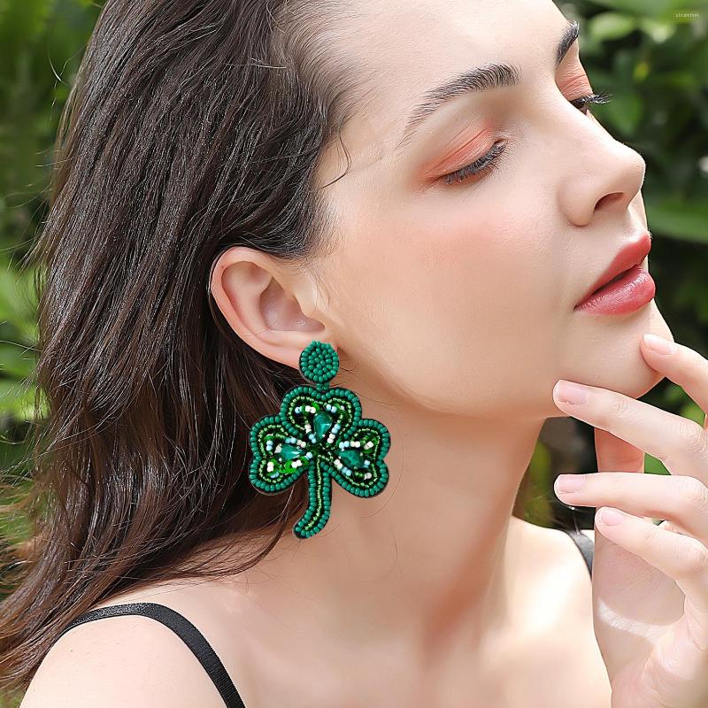 

Dangle Earrings Dvacaman Green Rhinestone Clover Handmade St. Patrick's Day Beaded Statement Drop For Women Jewelry Wholesale