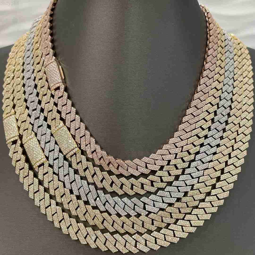 

12mm Miami Style 18k Solid Gold Plated Silver Moissanite Diamond Chain 3 Row Iced Out Spiked Cuban Chain for Sale in America