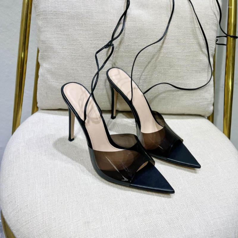 

Sandals Summer Sexy Pointed Toe Women PVC Shoes Ankle Strap Genuine Leather Fashion High Heels Zapatos De Mujer, As pic 8cm