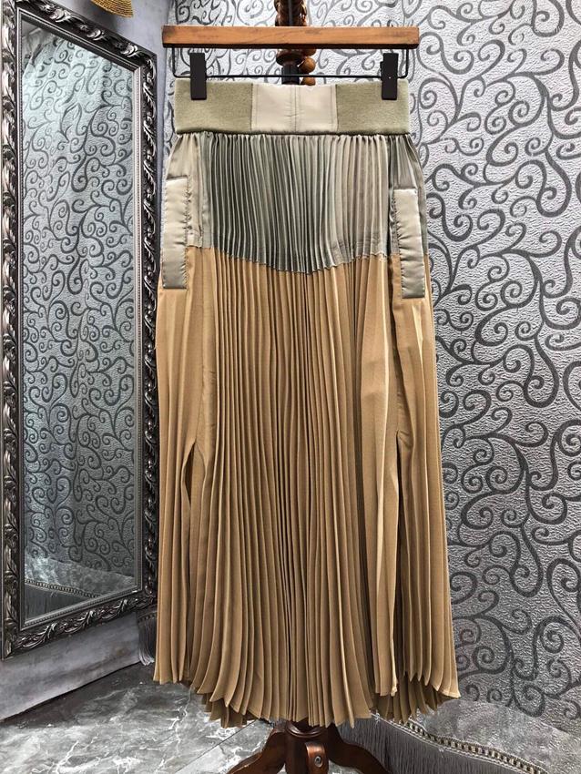 

Skirts 2023 Women Fashion Sexy Casual Stitching Contrasting Color Pleated High-end Long Skirt 0423