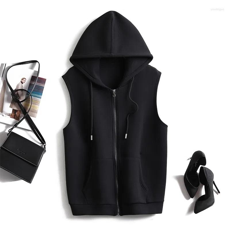 

Women' Vests 2023 Spring Autumn Women Vest Jacket Female Korean Loose Hooded Zipper Sleeveless Ladies Casual Waistcoat Tops E98, Black