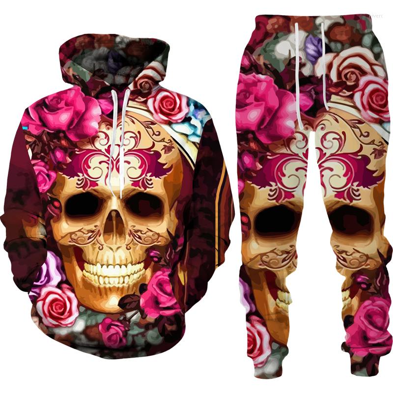 

Men' Tracksuits Autumn Rose Skull 3D Print Men Trousers Suits Couple Outfits Vintage Hip Hop Style Hoodies Pants Set Fashion Men, 21894