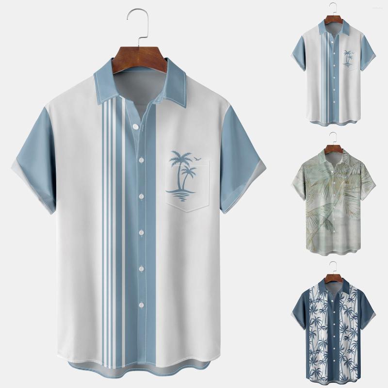 

Men' Casual Shirts 2023 Summer Short Sleeved Coconut Tree 3D Digital Printing Men' Top Shirt Custom, Blue