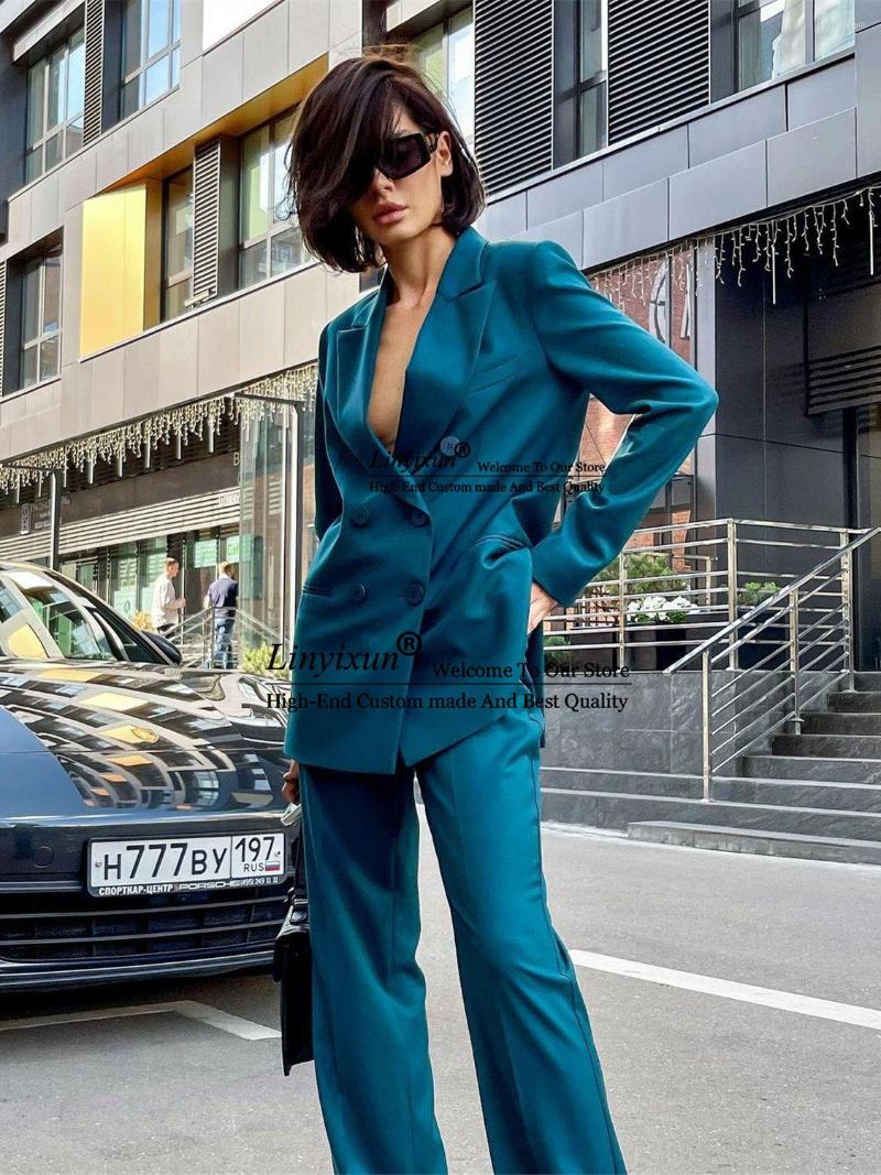 

Women's Two Piece Pants Fashion Lake Blue 2 Pieces Women Suits Girl Evening Party Prom Tuxedos Office Ladies Notched Lapel Custom Made Set, Pink