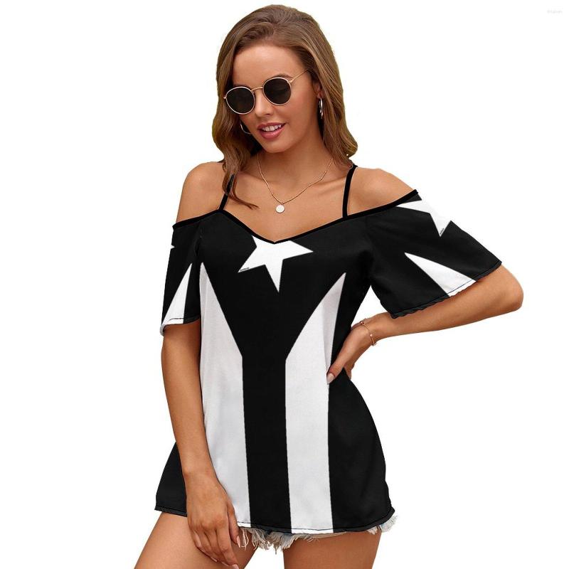 

Women's T Shirts Puerto Rico Black & White Protest Flag 2356 Women Print Shirt Casual Off Shoulder Loose Pullover Tops Fashion Clothes, Act