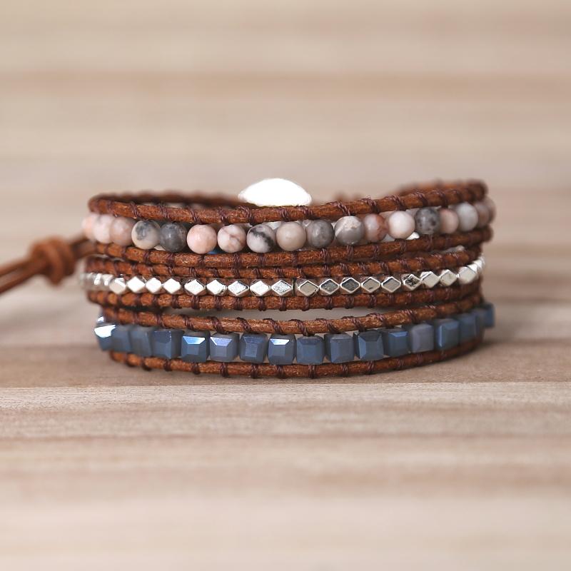 

Tennis Bracelets Drop Triple Leather Wrap Bracelet For Women Fancy Stone Handmade Multilayer Mala Beads Jewelry Woman's Fashion