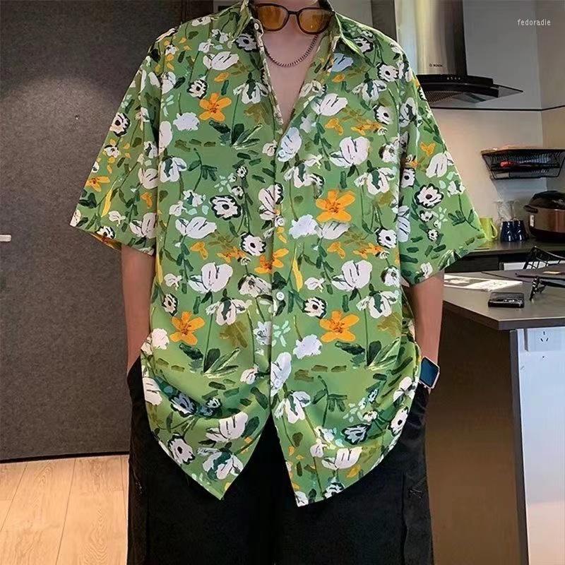 

Men's Casual Shirts 2023 Men's Floral Printing Short Sleeved Fashion Trend Lapel Collar Green/Red Color Clothes Hawaiian