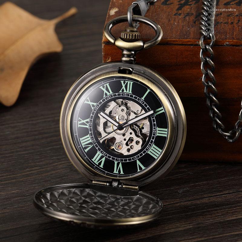 

Pocket Watches Unique Exquisite Shield Carving Steampunk Mechanical Watch Men Waist Chain Skeleton Roman Dial Male Clock