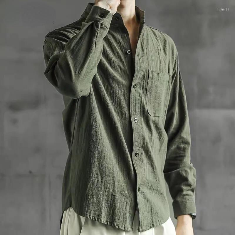 

Men's Casual Shirts Men's Cotton Linen Shirt Long Sleeve Black White Tops Men Green Loose Harajuku Spring Fall Button Up Camisas De