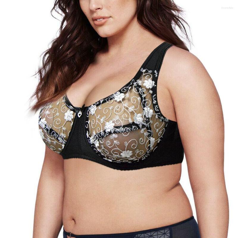 

Bras Selling For Women Sexy Transparent Mesh Lingerie Embroidery Bra Floral Lace Bralette 36 38 40 42 44 C D DD E F, White