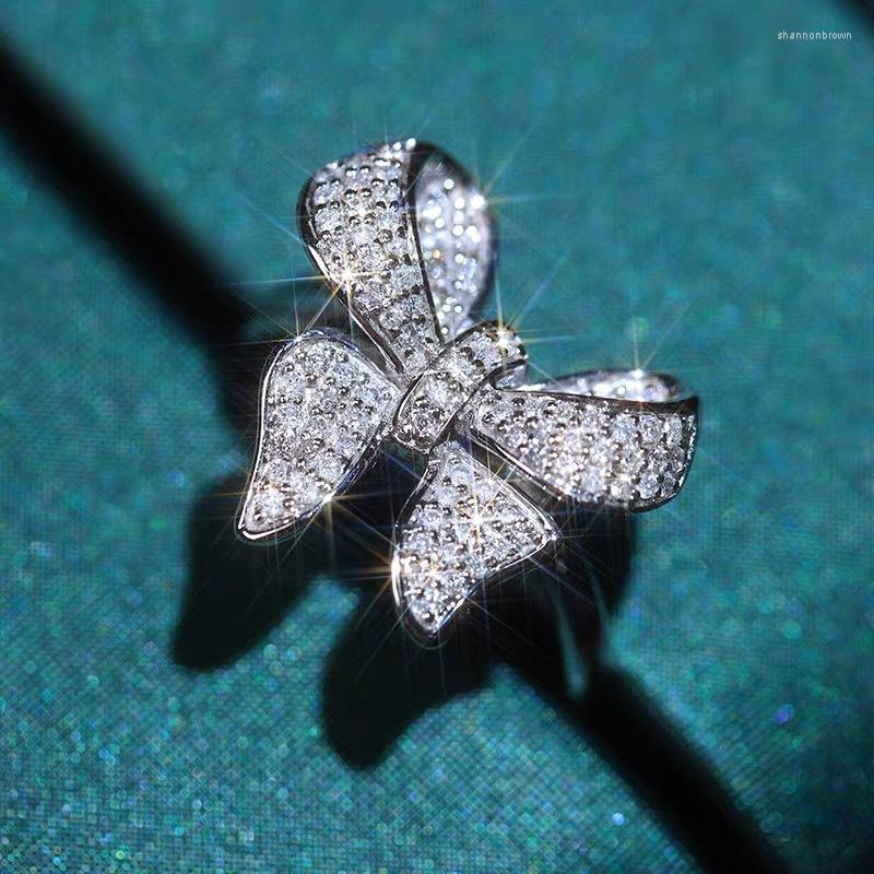 

Cluster Rings Cute Silver Color Bowknot Adjustable Ring With Bling ZIrcon Stone For Women Wedding Engagement Fashion Jewelry 2023