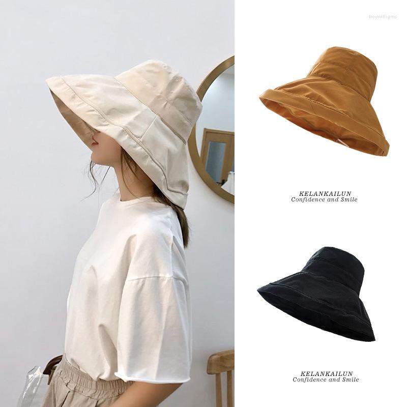 

Berets Solid Color Big-Brimmed Fisherman Hat Women's Spring And Summer Foldable Sun Sunscreen Korean Version All-match Cap Tide