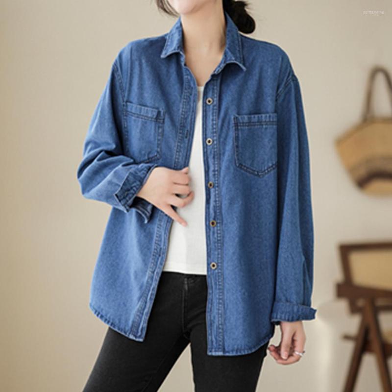 

Women's Blouses Korean Style Design Jean Blouse Fashion Women Denim Shirts Streetwear Blue Cowboy Blusas 2023 Spring Fall Elegant Tops, Denim shirt