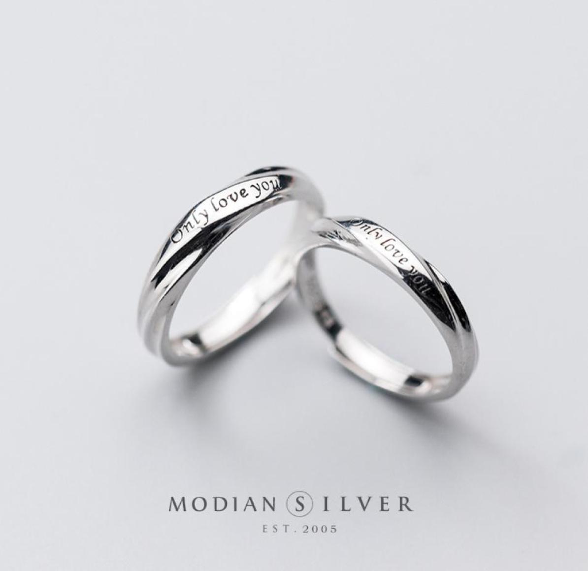 

Modian Romantic Carved Letters for Men and Women 925 Sterling Silver A Pair Adjustable Lovers Wedding Ring Fine Jewelry6011983