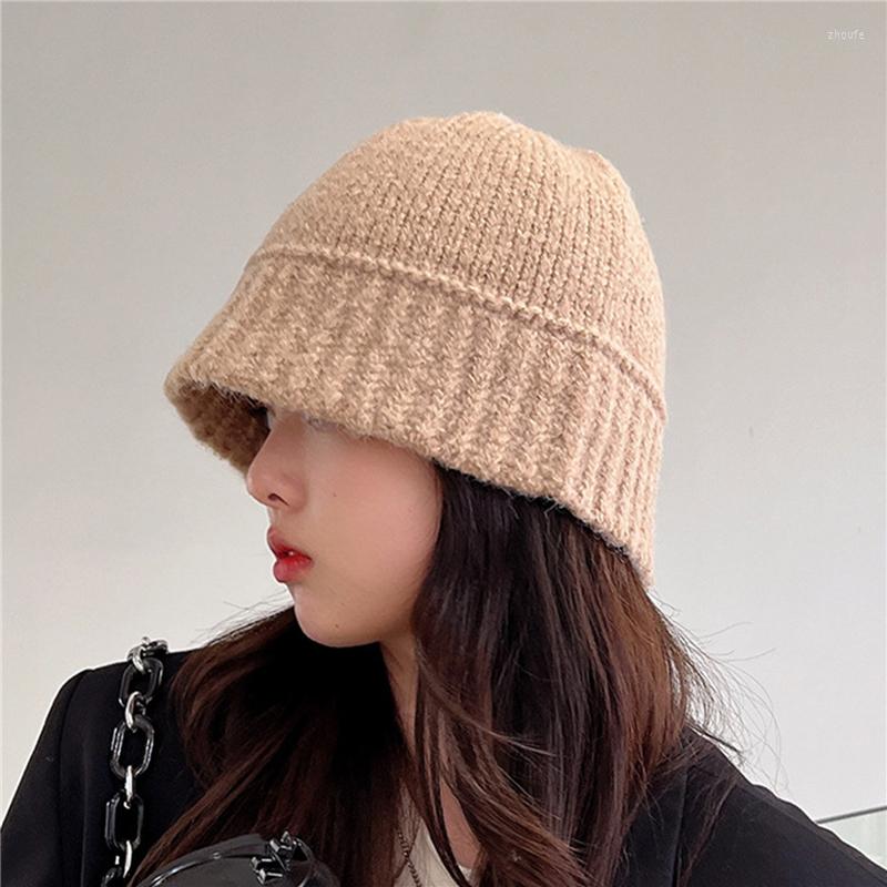 

Berets Winter Hat For Women Knitting Bucket Warm Caps Dome Panama Black Vintage Fisherman Hats Girls Warmer Beanie, Beige