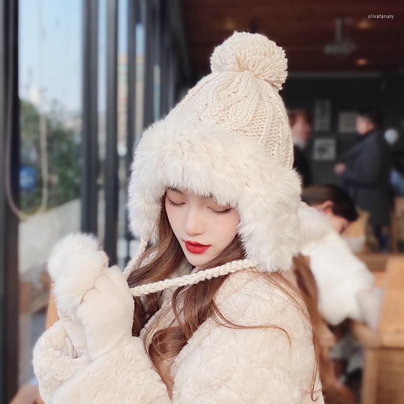 

Beanies Beanie/Skull Caps Ladies Winter Hat Cute Fur Ball Ear Protection Pilot Thickened Warmth Riding Lei Feng Knitted Oliv22, 03