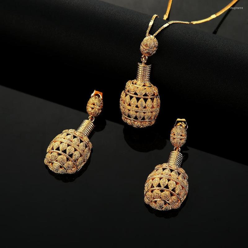 

Necklace Earrings Set Gold Color Ethiopian Pendant Middle Eastern Arab Women Wedding Jewelry, Picture shown