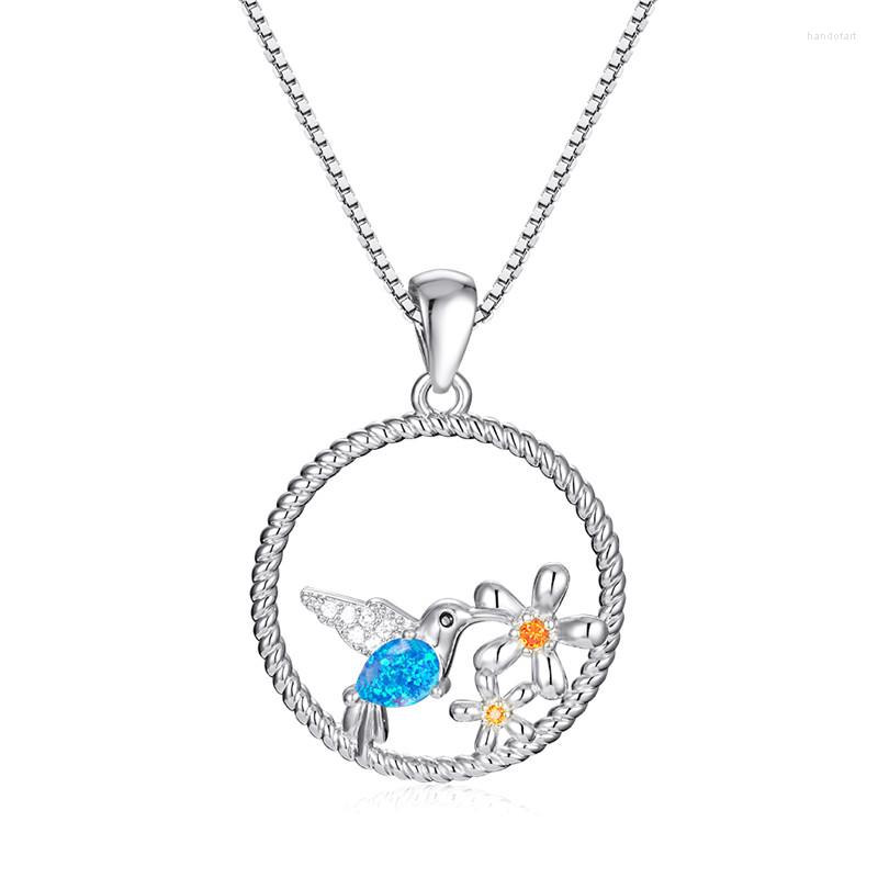 

Pendant Necklaces Cute Small Bird Flower Necklace White Blue Opal Stone Animal Dainty Gold Silver Color Chian For Women