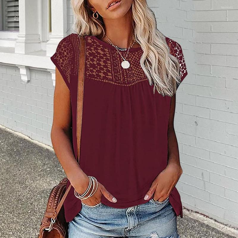 

Women' Blouses Beautiful Women Summer Top Short Sleeves Cutout Lady Pure Color, Green
