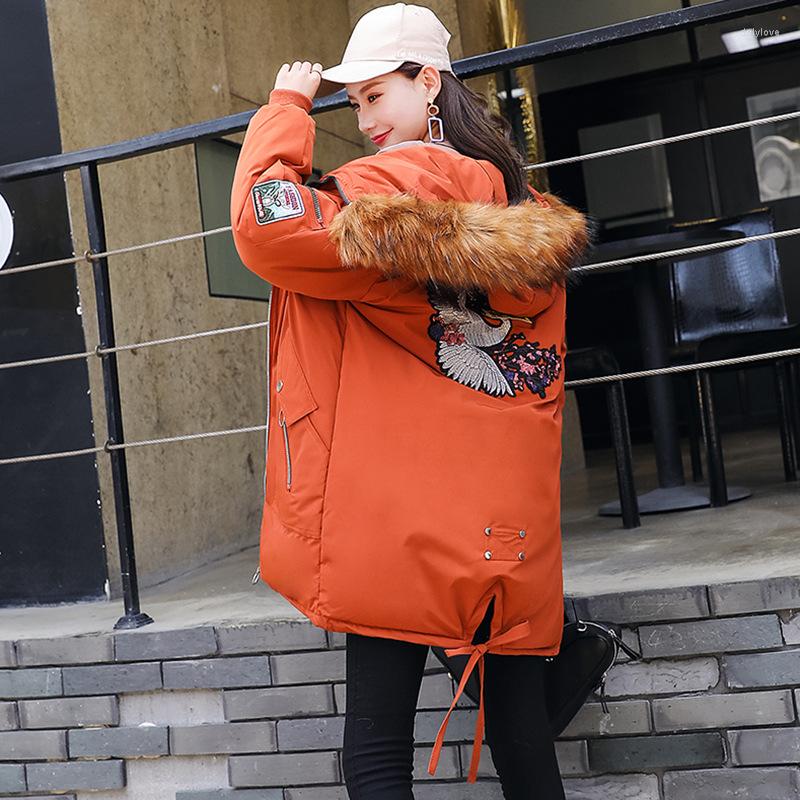 

Women's Trench Coats Women Winter Casual Long Cotton Parka Overcoat Large Fur Collar Jacket Thick Warm Female Coat Feminina, Black