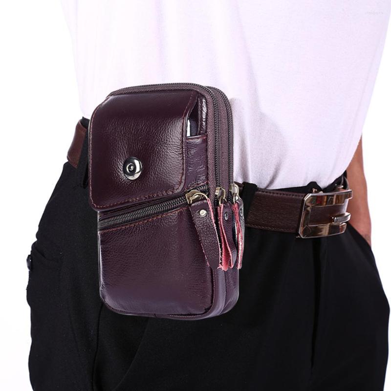 

Waist Bags Mobile Phone Bag Men Small Cowhide Leather Cell Holster Storage Fanny Pack Purse With Belt Loop Bum, Dark brown