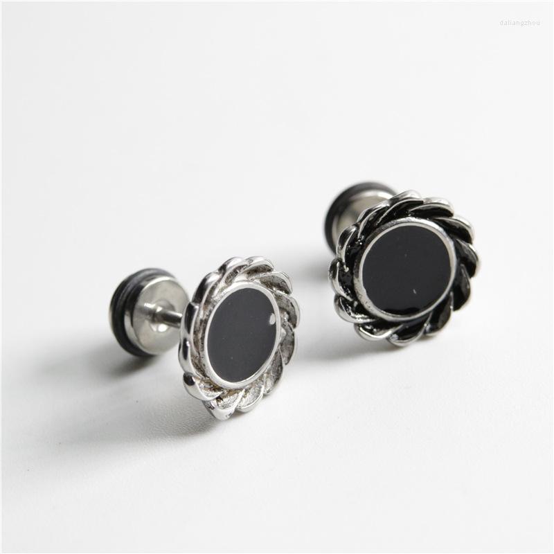 

Stud Earrings 1pc Punk Style Black Round Lace Hip Hop Rock Stainless Steel Men's And Women's Trend Party Accessories Jewelry