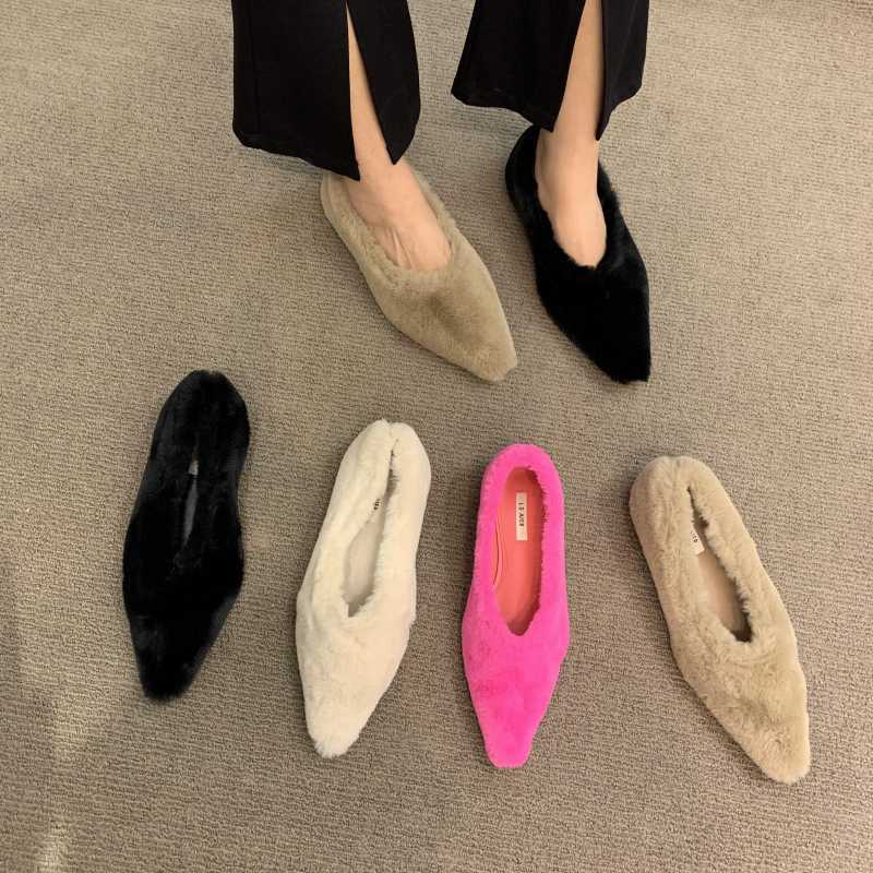 

Sandals Pointed Toe Women Flats Fur New Arrivals Shallow Flat Heels Purple Black White Autumn Spring Dress Shoes Woman -39 230417