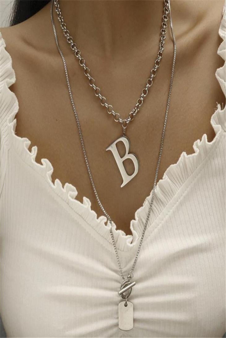 

Stainless Steel Punk Chain Pendant Necklace For Women Hip Gothic Letter B Metal Double Couple Neck Fashion Jewelry Chokers3171547