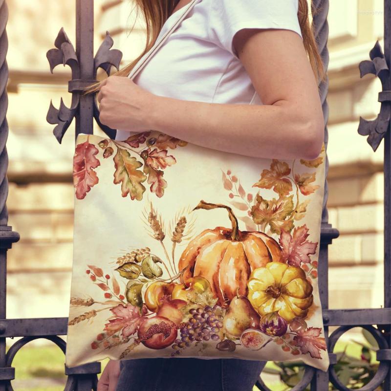 

Shopping Bags Designer Colorful Watercolor Pumpkin Tote Bag Women Folding Canvas Lady Handbag Printed Travel Small Shoulder, 18