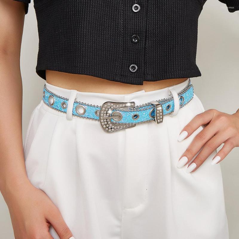 

Belts Wear Resistant Trendy Women Jeans Bling Waist Belt Portable Waistband Buckle Closure Clothing Accessory, Black