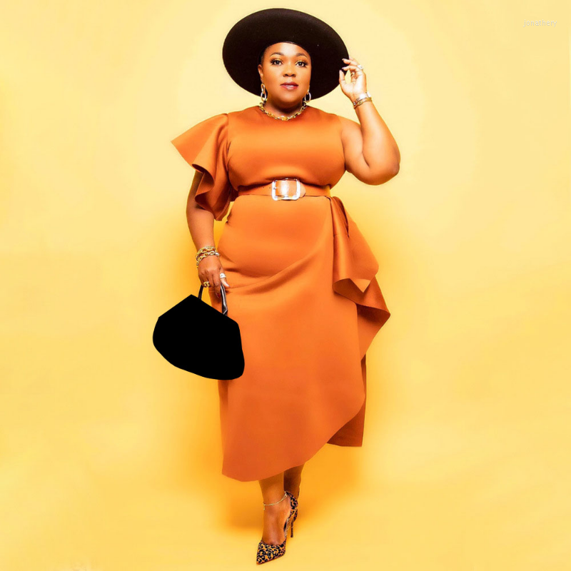 

Plus Size Dresses KEXU Women Dress One Shoulder Rufffles Skinny Pencil Vestidos Female Vintage Elegant Fashion Night Party, Orange
