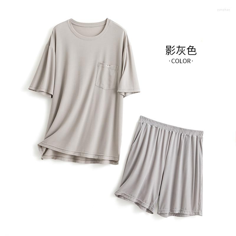 

Men's Sleepwear Men Light Grey Pajamas Summer Fashion Solid Color Comfortable Household Short Slevee Nightgowns With Pants