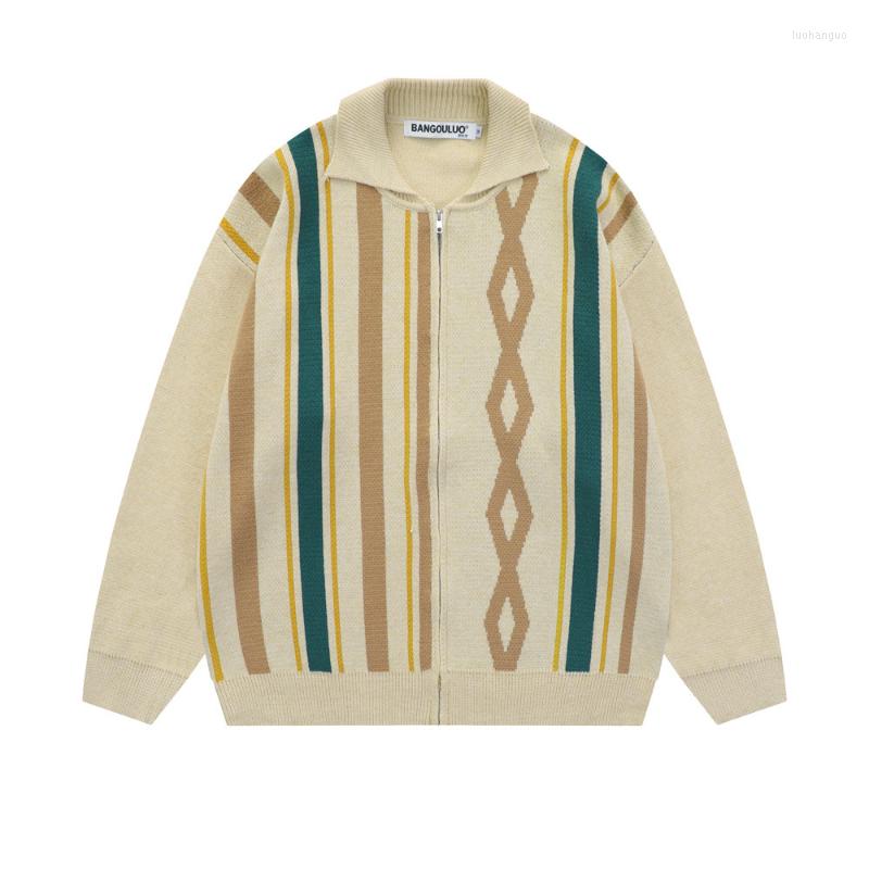 

Men's Sweaters Autumn Long Sleeves Loose Outerwear Korea All-match Striped Men's Cardigan Sweater Casual Cotton For Men, Brown