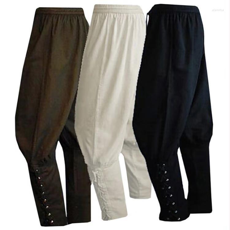 

Men's Pants Summer Men's Casual Ankle Strap Medieval Retro Pirate, White