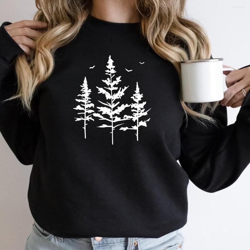 

Women's Hoodies Pine Tree Sweatshirt Vintage Women Long Sleeve Jumper Nature Pullovers, Green-white text