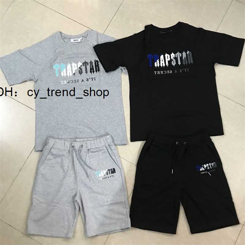 

Mens T-shirts Tops Summer Trapstar T-shirt Shorts London Chenille Decoded Loose Sportswear Embroidered1, Black shorts