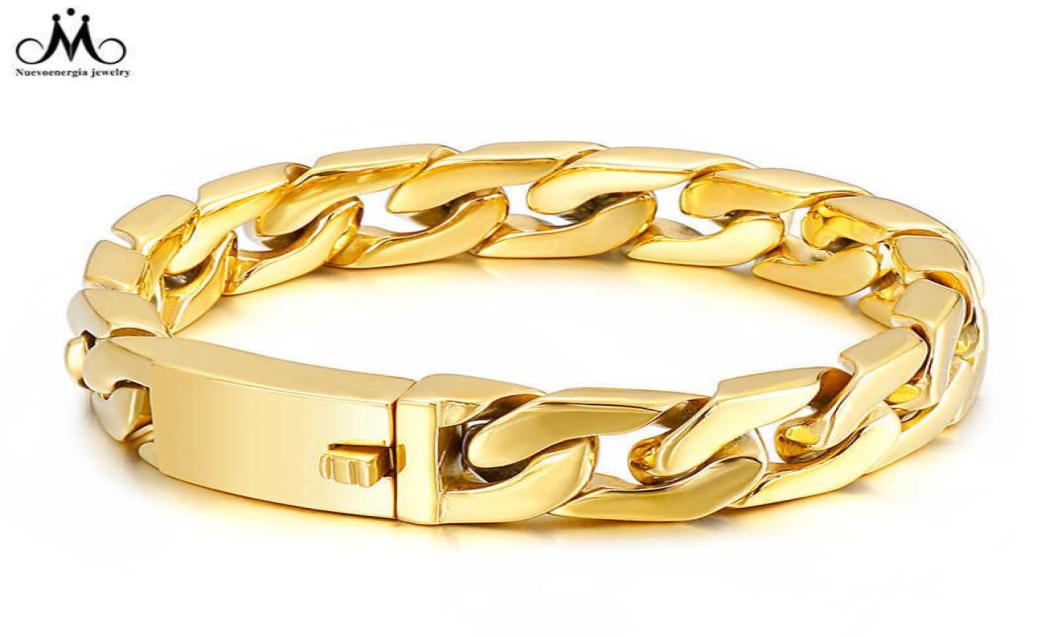 

Wedding Bangle Plated Jewelry 18k Gold Custom Glossy Men Chains Miami Stainls Steel Cuban Link Chain Bracelet5698450
