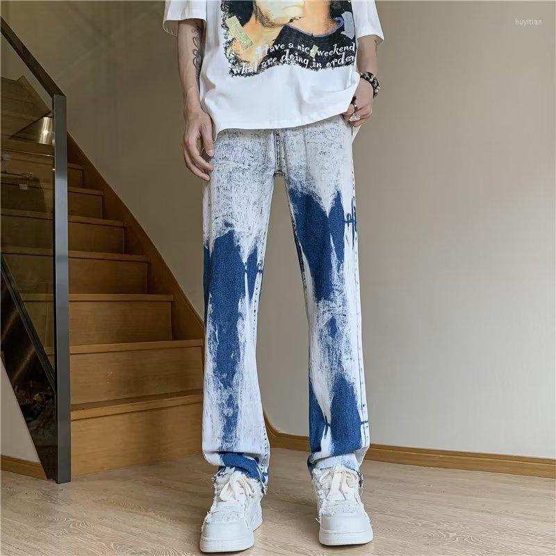 

Men' Jeans 2023 Fashion Tie Dye Retro Washed Baggy Men Pants Y2K Clothes Straight Hip Hop Vintage Denim Trousers Vetement Homme, Vintage gray