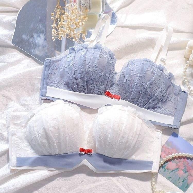 

Bras Sets Summer Invisible Strapless Underwear Ladies No Steel Ring Gather Small Chest Lace Adjustable Top Bra Set, Skin color suit