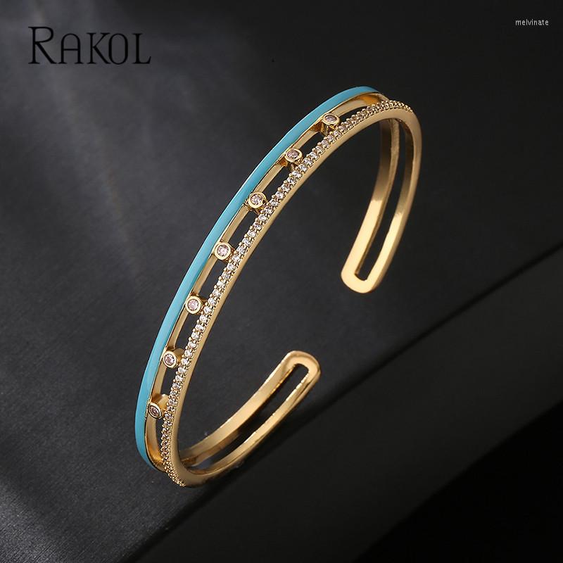 

Bangle RAKOL Shiny Cubic Zirconia For Women Colored Gemstones Embellished Gold Plated Opening Adjustable